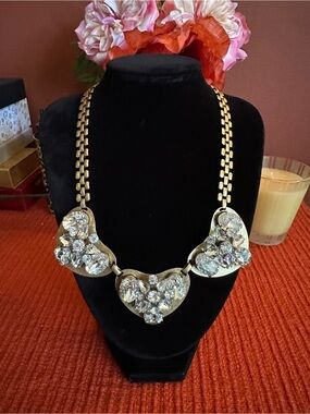 J. Crew Gold-Tone Crystal Heart Bib Necklace